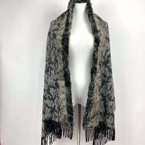 100% Pashmina Shawl Wrap with Fur Trim and Fringe